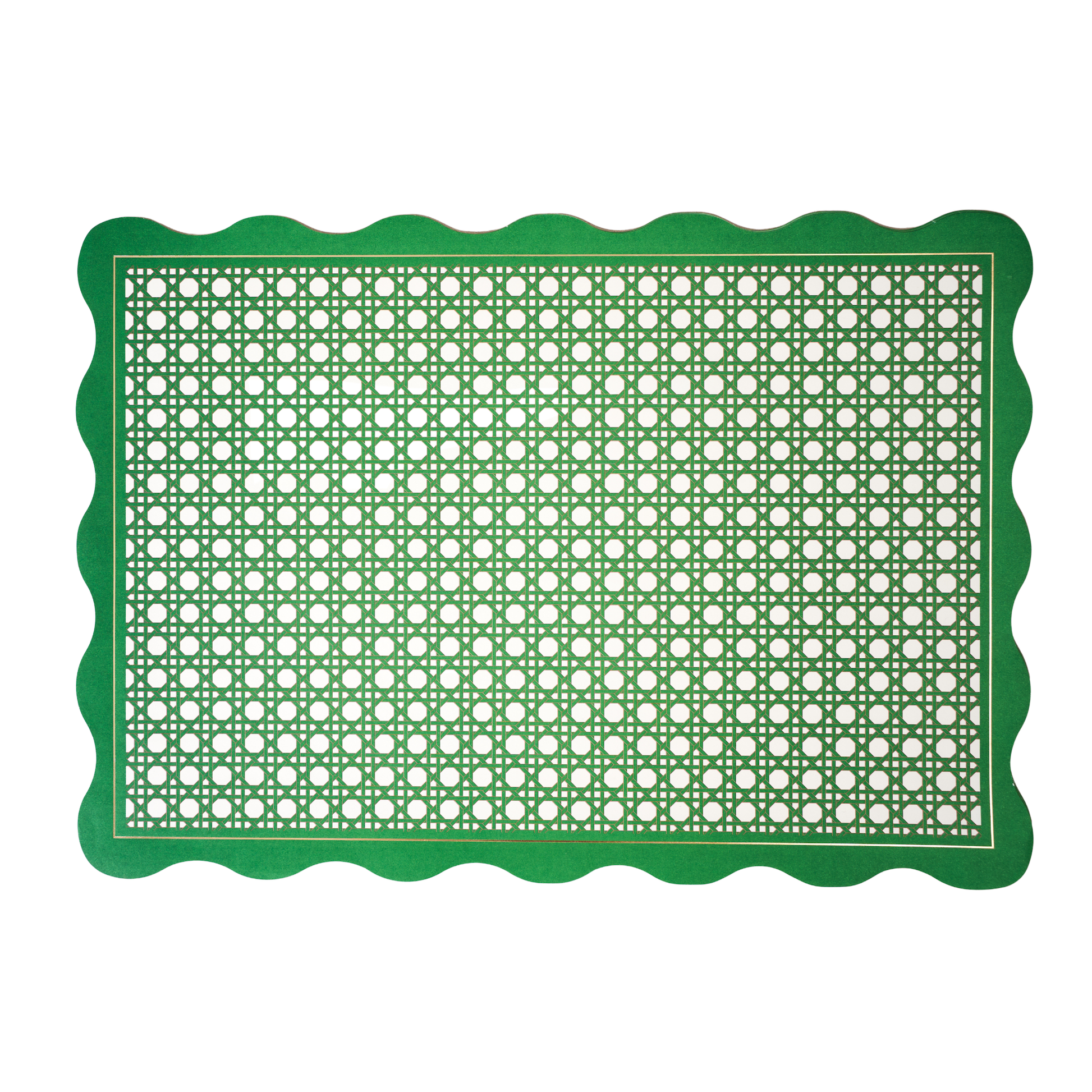 Green placemat with rattan pattern on a white background