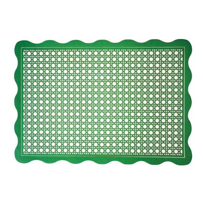 Green placemat with rattan pattern on a white background