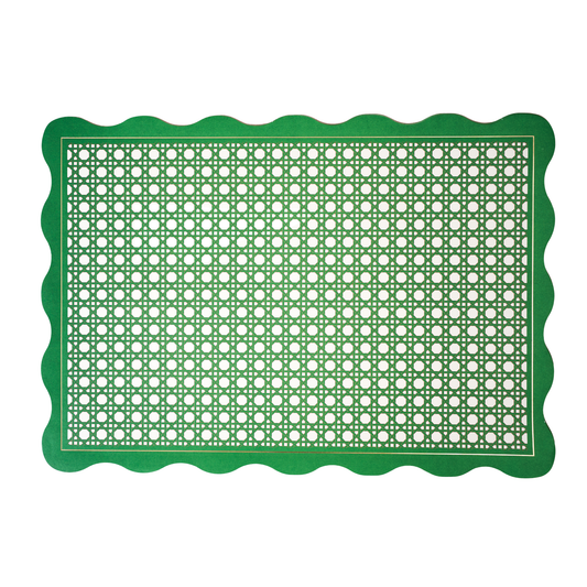 Green placemat with rattan pattern on a white background