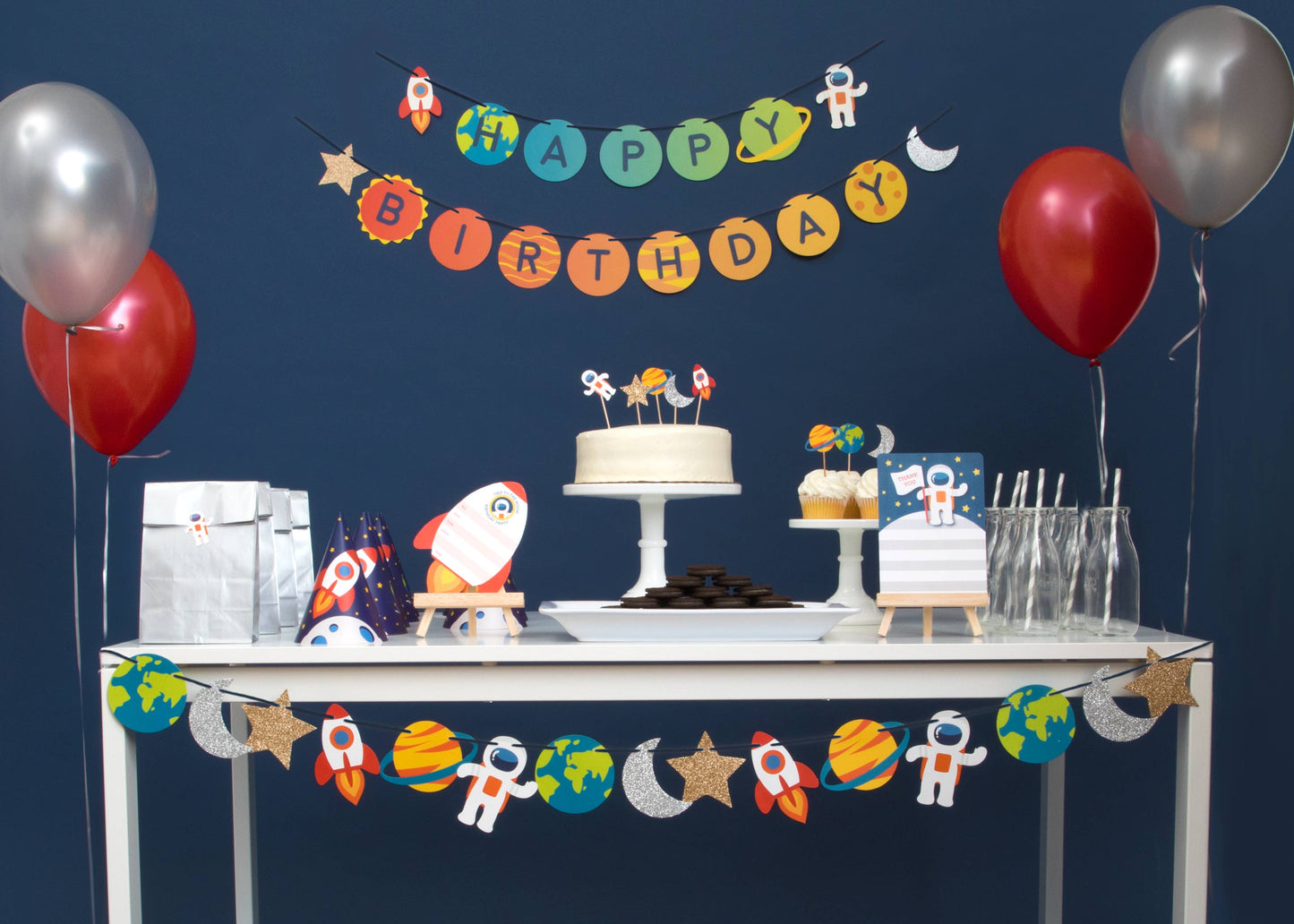 Trip To The Moon Space Party Happy Birthday Banner