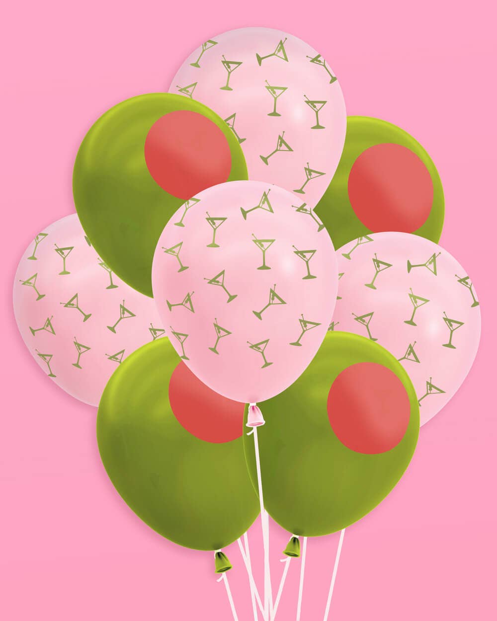Balloons with pink and green designs on a pink background