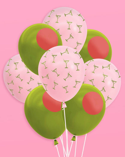 Balloons with pink and green designs on a pink background