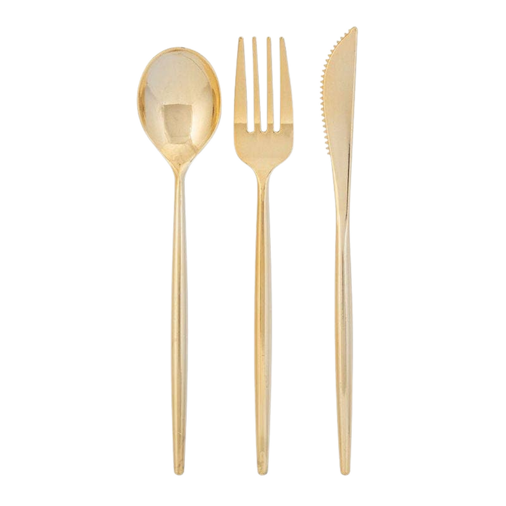 Matrix Gold Plastic Cutlery Set | 30 Pieces