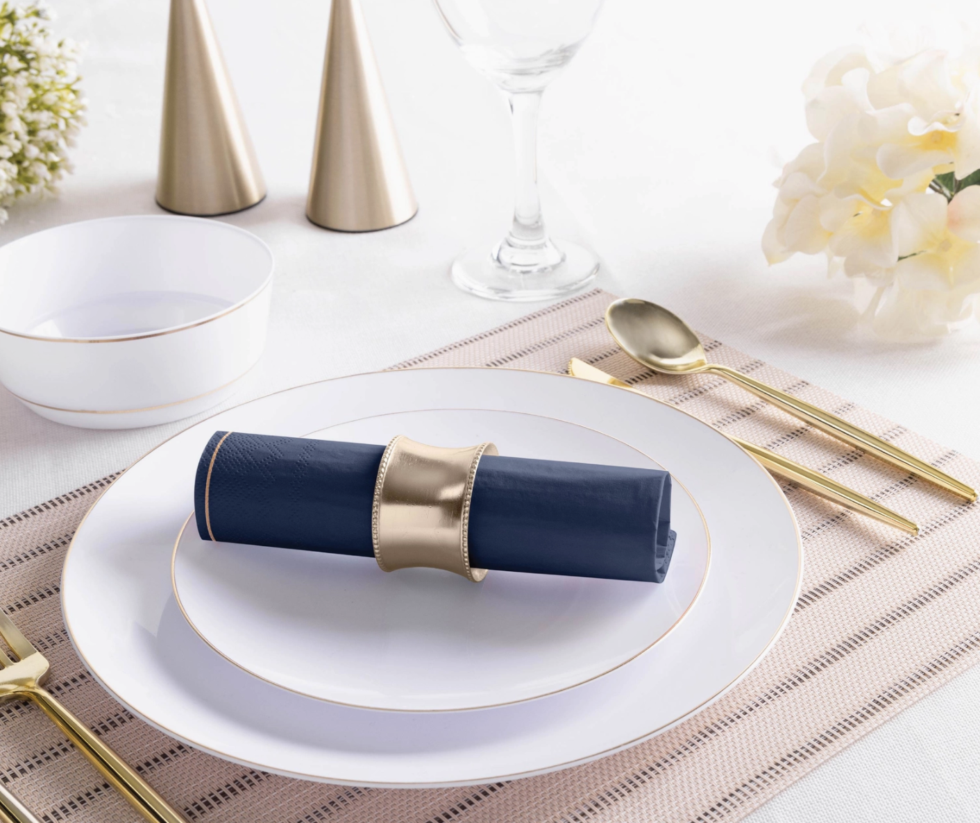 Navy with Gold Stripe Paper Lunch Napkins - 20pk