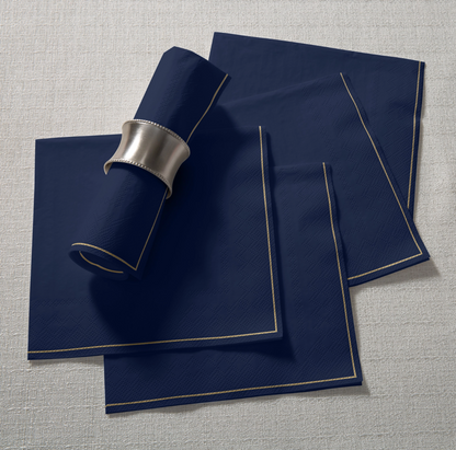 Navy with Gold Stripe Paper Lunch Napkins - 20pk