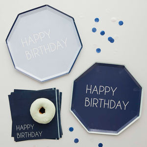 Navy & Blue Happy Birthday Assorted Paper Plates