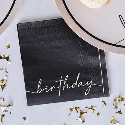 Nude and Black Birthday Cocktail Party Napkins