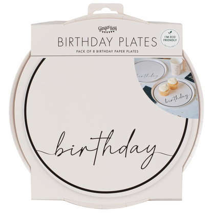 Nude and Black Birthday Paper Party Plates