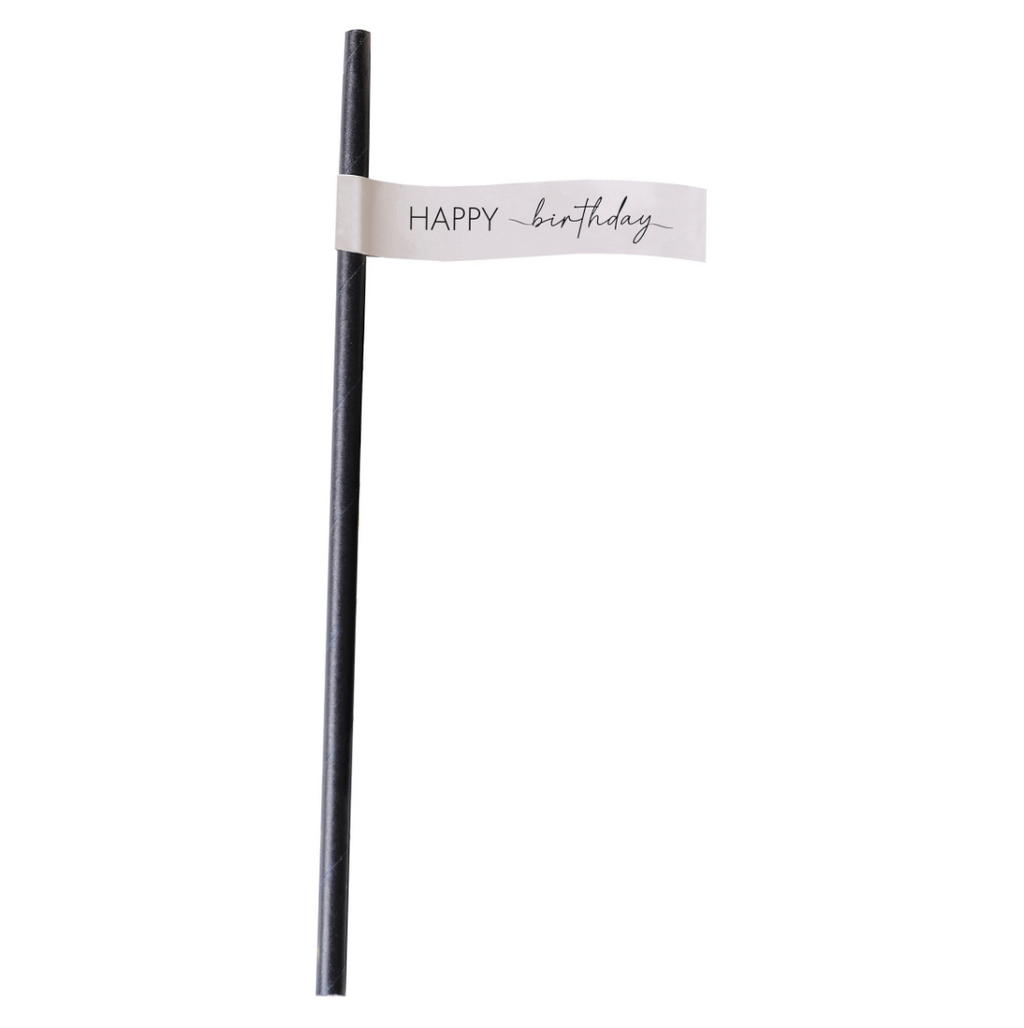 Nude and Black Happy Birthday Paper Straws