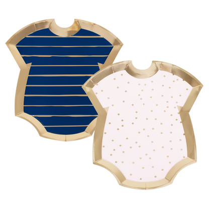 Gold Foiled Pink & Navy Baby Onesie Party Plates - 8pk