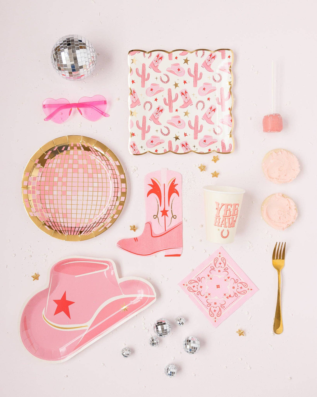 Pink Cowgirl Hat Shaped Paper Plates - 8pk