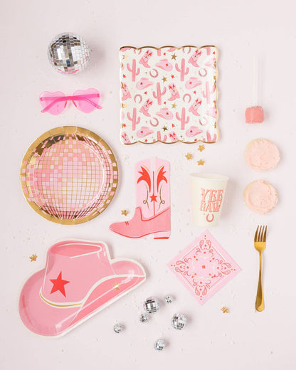 Pink Cowgirl Hat Shaped Paper Plates - 8pk