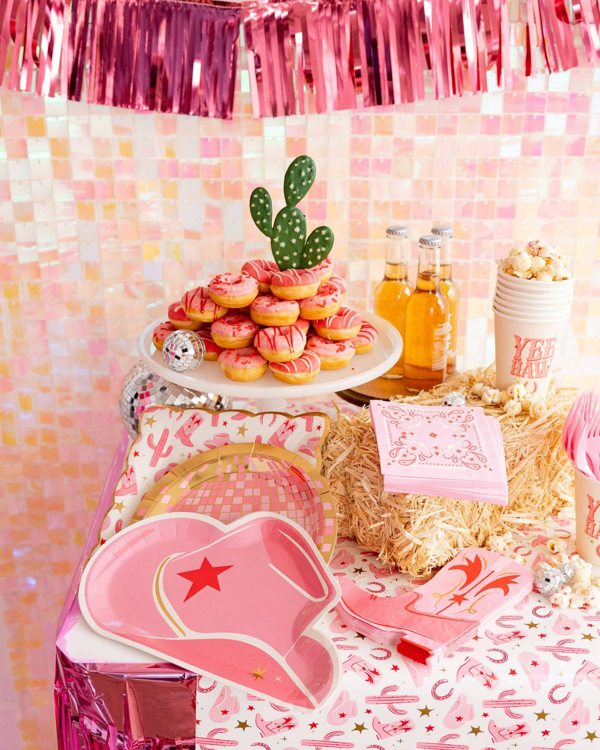 Pink Cowgirl Hat Shaped Paper Plates - 8pk