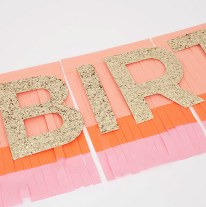 Pink & Coral Happy Birthday Banner Fringe Garland