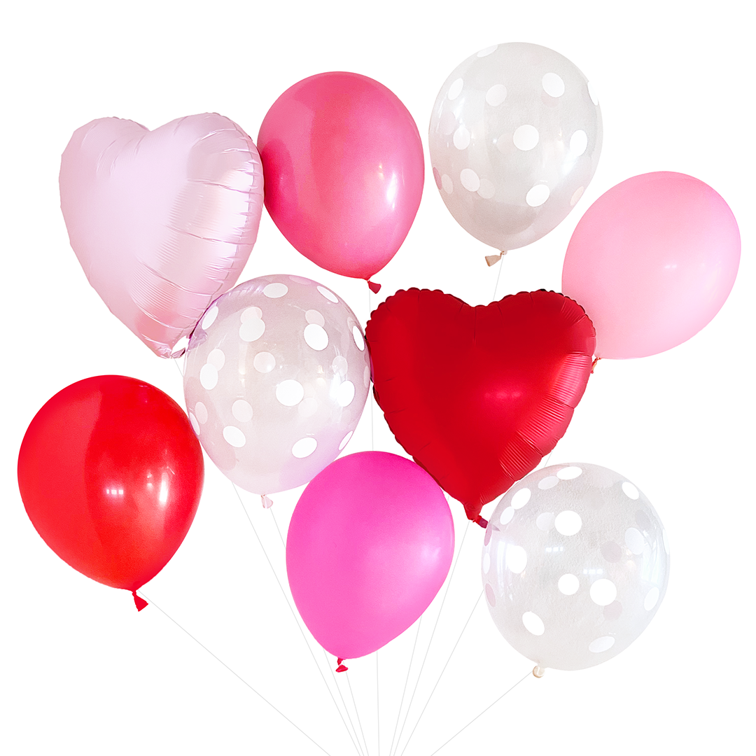 Balloon Bouquet - Pink & Red with Hearts (Valentine's)