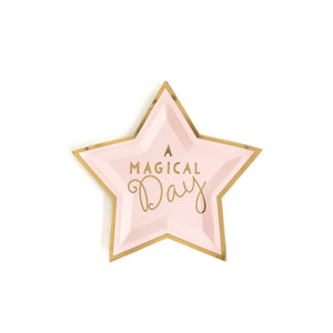 Pink Star Shaped 7" Plate with a beveled edge, gold foil trim around the edges, and the message "A MAGICAL Day" in gold foil.
