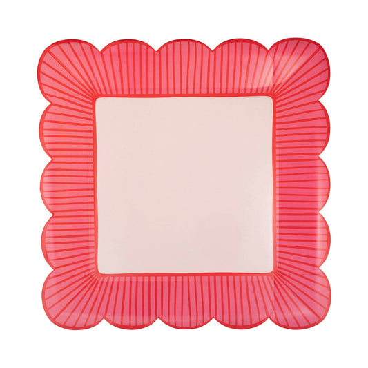 Pink Striped Edge Scalloped Square Paper Plates - 8pk