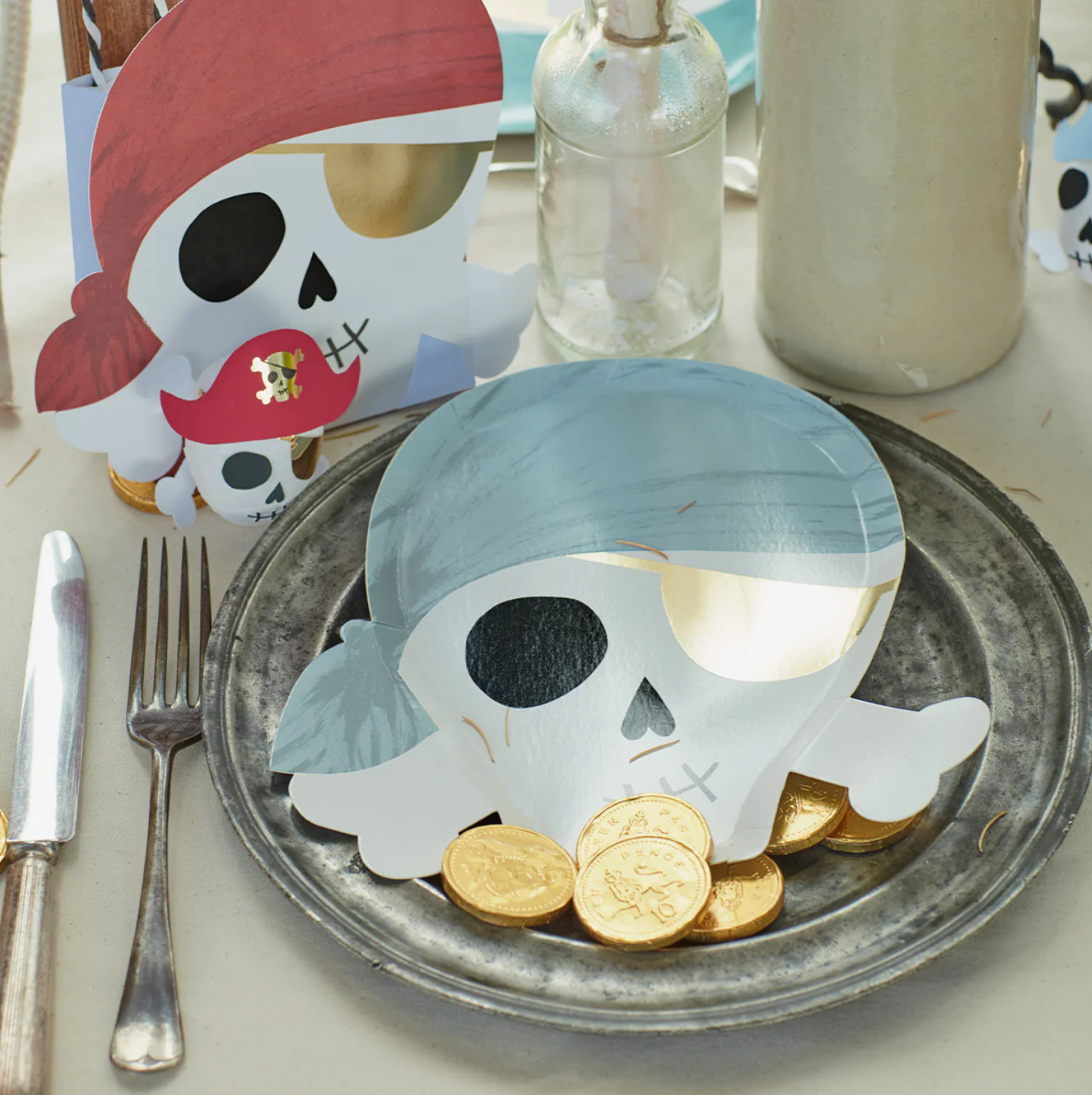 Pirate Party Assorted Skull and Crossbones Plates - 8pk