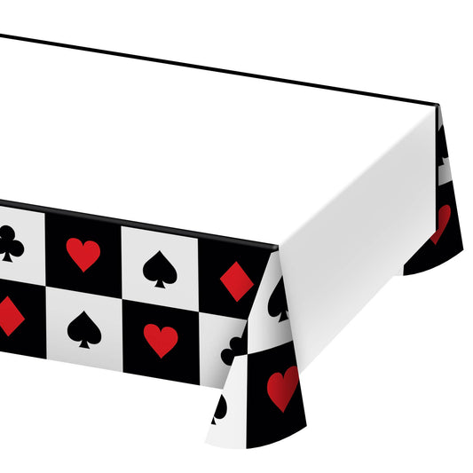 Tablecloth with playing card suits pattern on a white background
