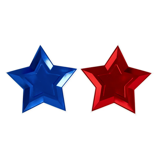 Blue and Red Foil Star Shaped Paper Plates - 8pk