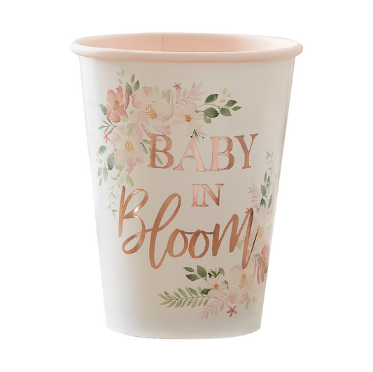 Rose Gold Floral Baby in Bloom Baby Shower Cups