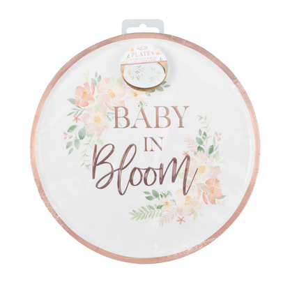 Rose Gold 'Baby In Bloom' Floral Baby Shower Plates - 8pk