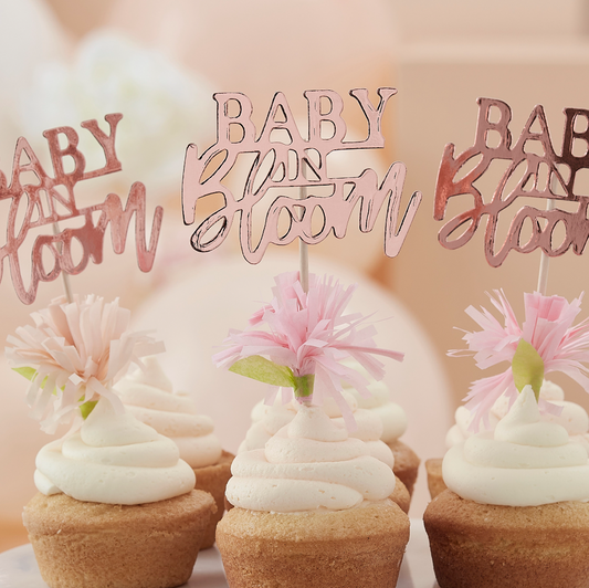 Rose Gold Baby in Bloom Floral Baby Shower Cupcake Toppers - 12pk