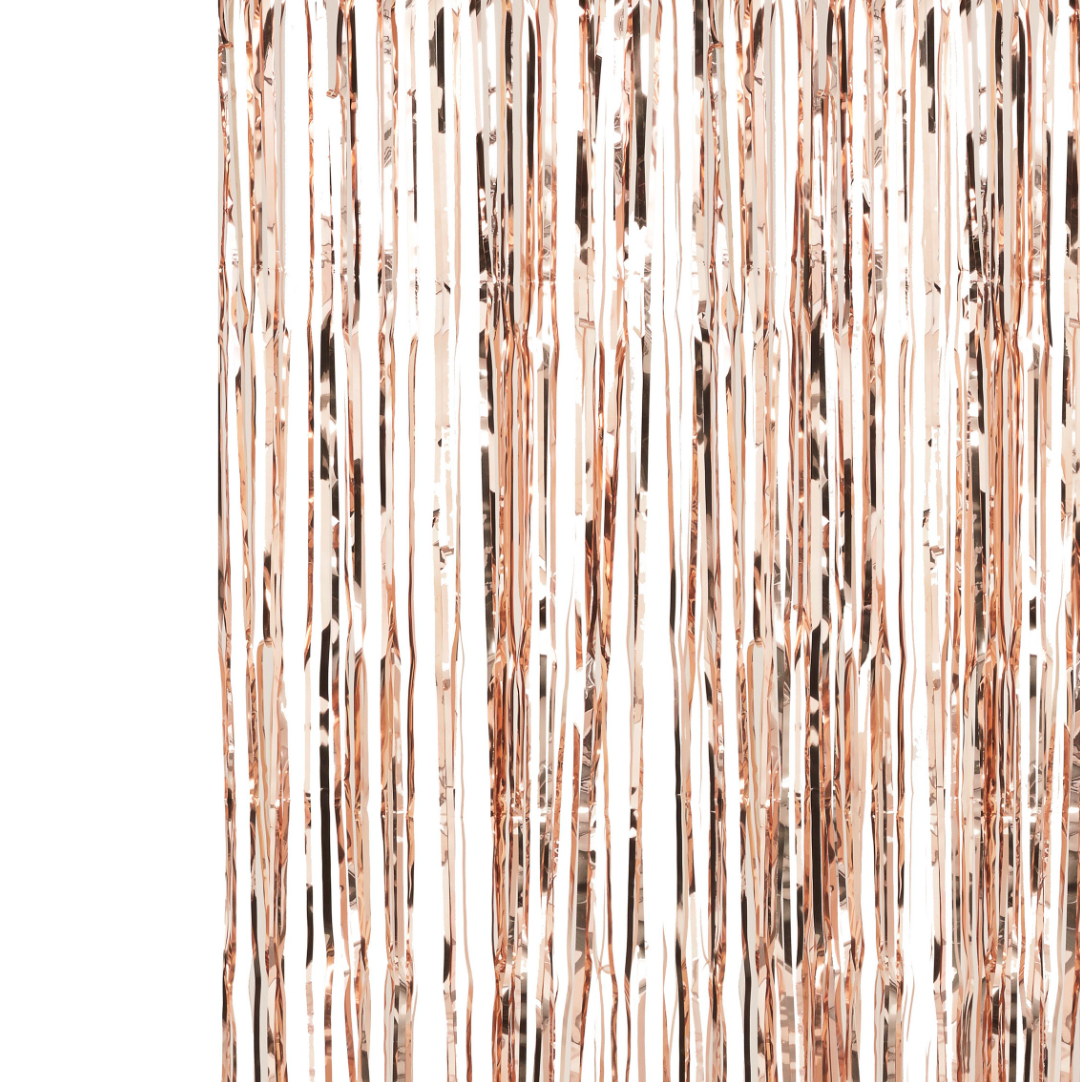 Rose Gold Fringe Foil Curtain Backdrop