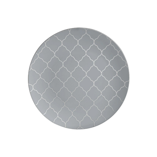 Round Gray & Silver Lattice Pattern Plastic Plates - 10 pk