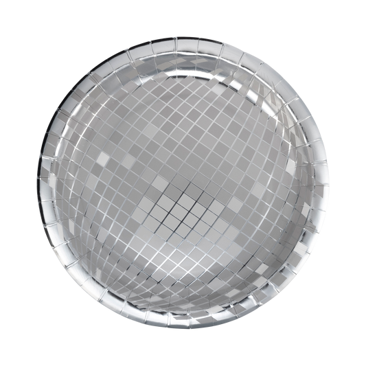 Silver Disco Ball 9" Paper Plates - 8pk