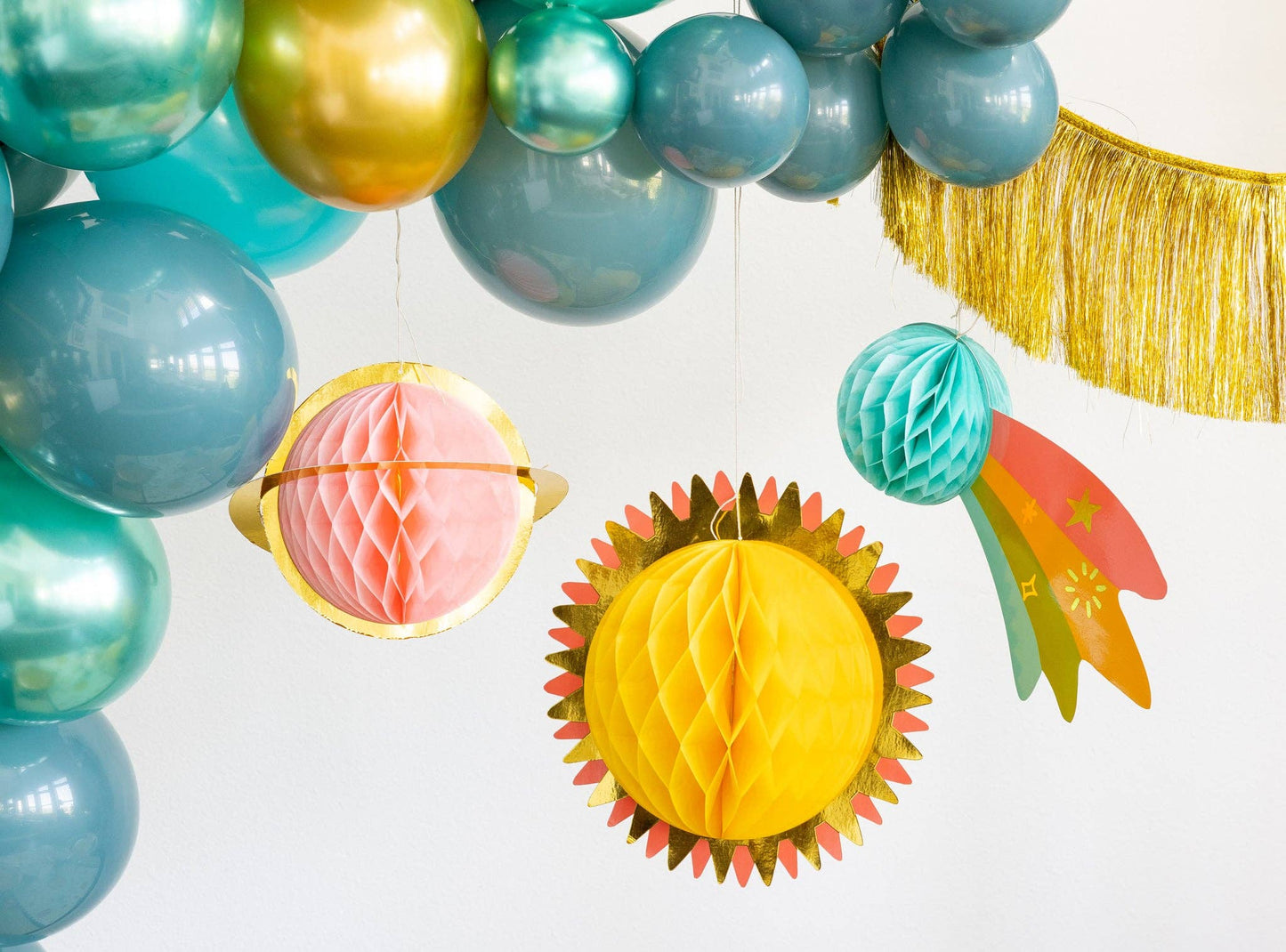 Space Party Hanging Honeycomb Planets - 3pk