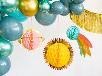 Space Party Hanging Honeycomb Planets - 3pk