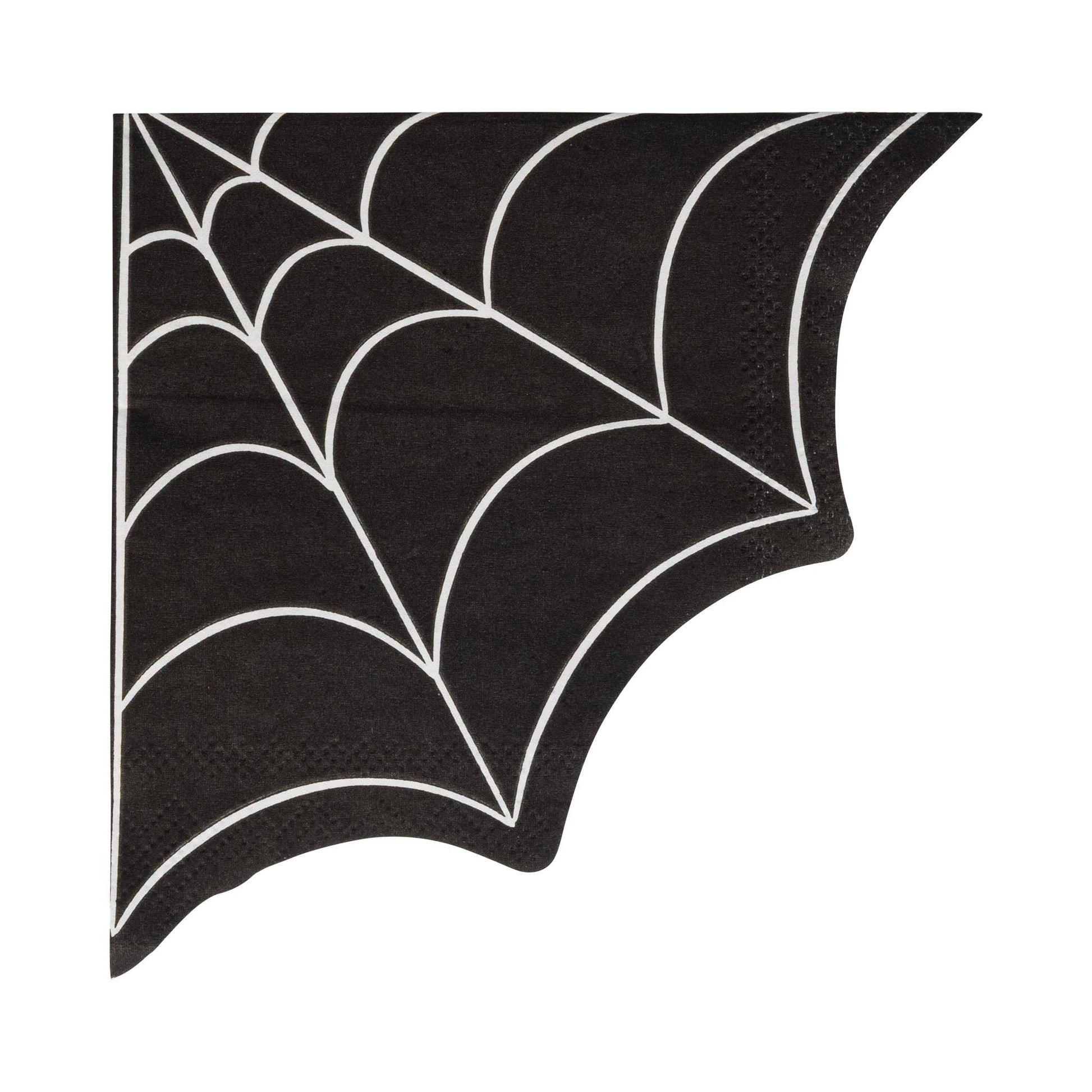 Black spider web  shaped paper cocktail napkins.