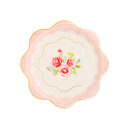 Tea Party Floral Scalloped Round Paper Plates - 8pk