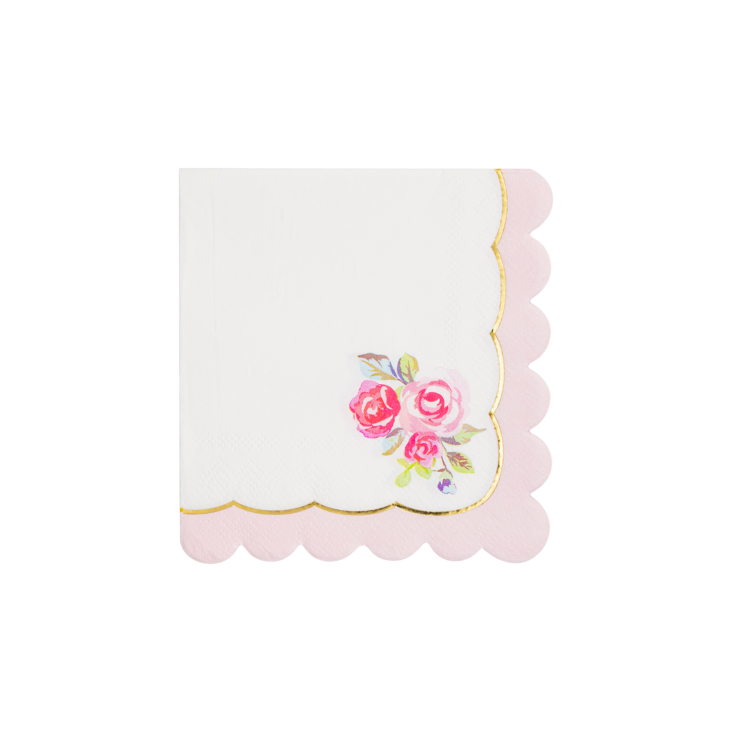 Tea Party Rose Scalloped Paper Cocktail Napkins - 24pk