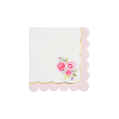 Tea Party Rose Scalloped Paper Cocktail Napkins - 24pk