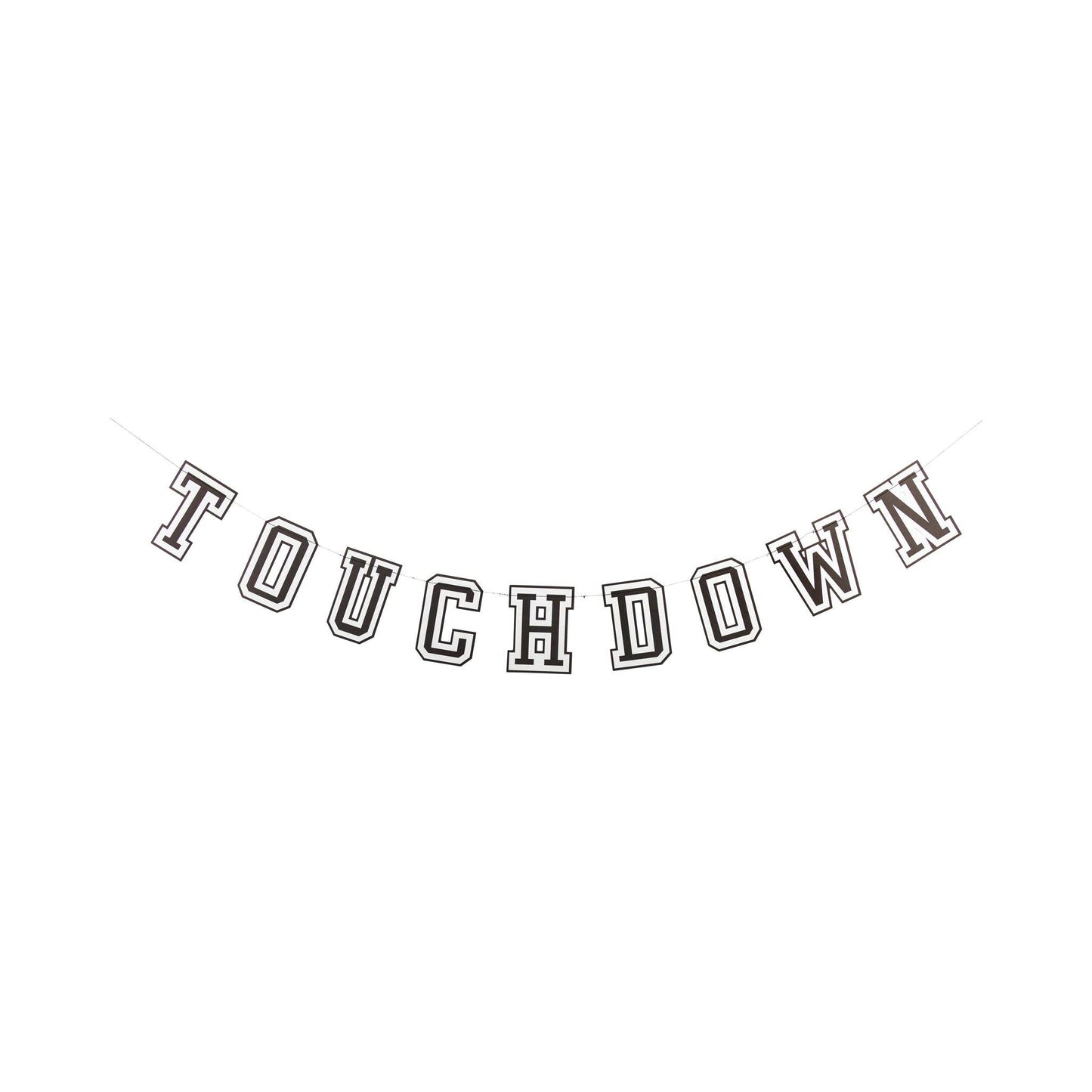 Ribbon banner with black & white text 'TOUCHDOWN'  on a white background