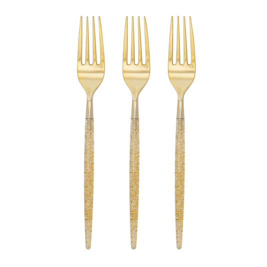 Chic Round Two-Tone Gold Glitter Plastic Forks - 32pk