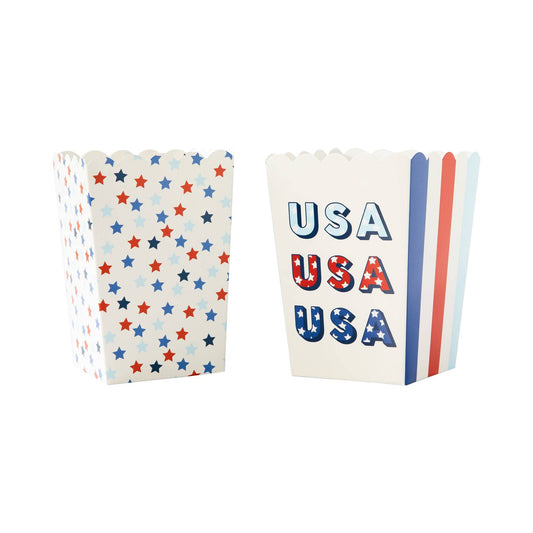 Two treat boxes with star pattern and 'USA' text on a white background