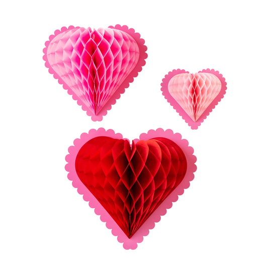 Valentine's Day Hanging Honeycomb Hearts - set of 3