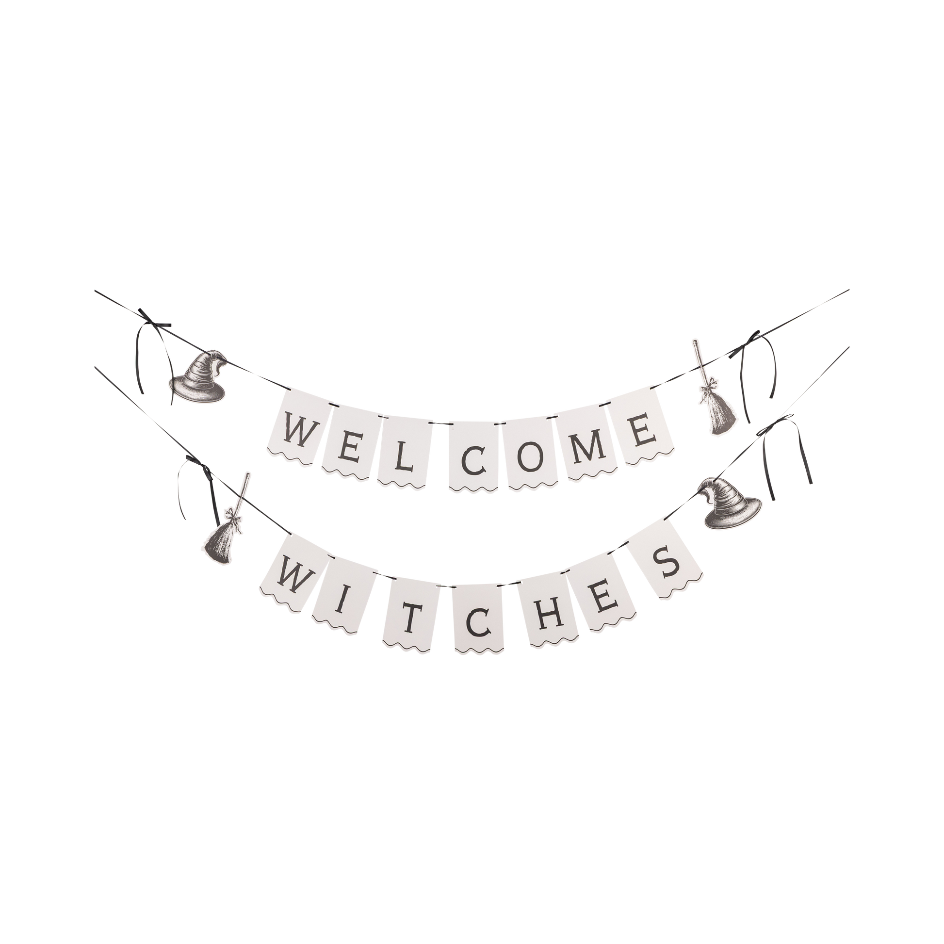 Halloween-themed banner with 'Welcome Witches' text on a white background