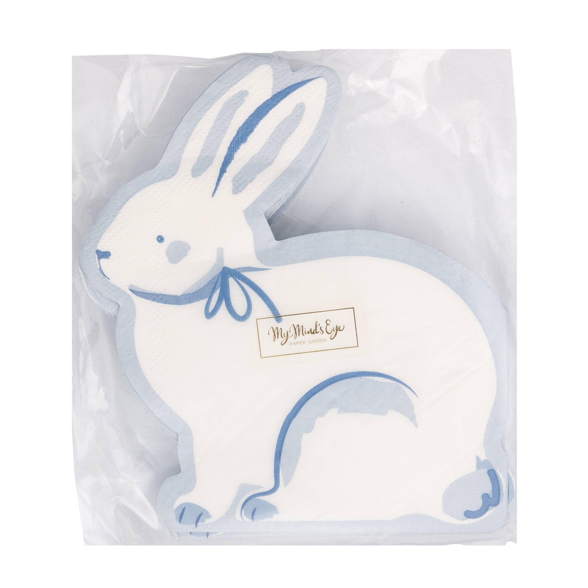 White rabbit-shaped paper napkins with blue accents on a white background