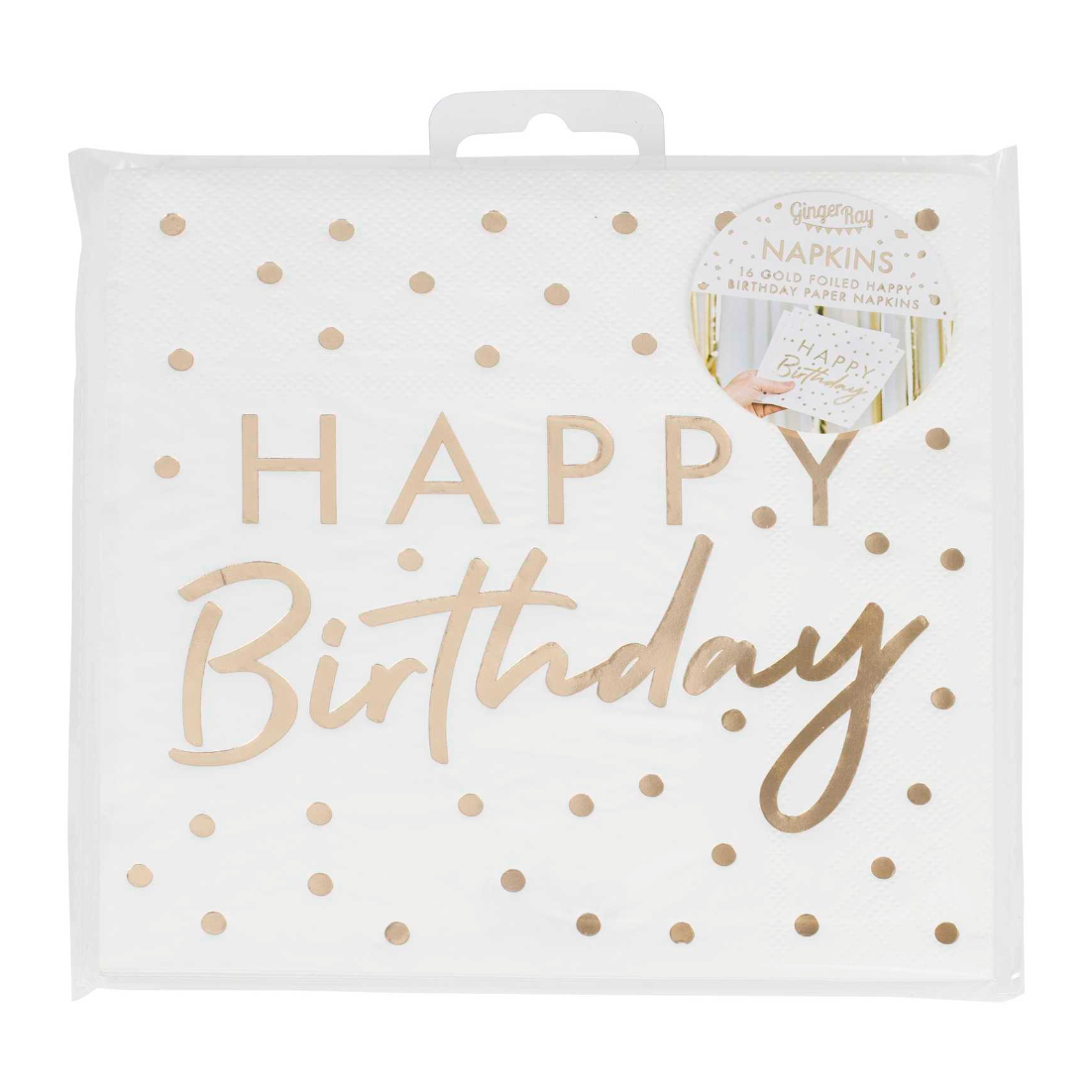 White & Gold Foiled Happy Birthday Paper Napkins