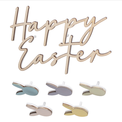 Happy Easter 6-Piece Wooden Cake Topper Set