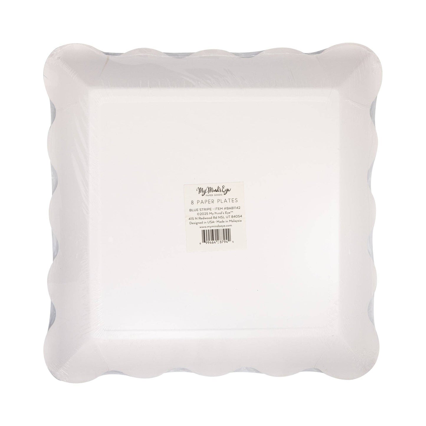 Baby Blue Striped 10" Scalloped Edge Paper Plates - 8pk