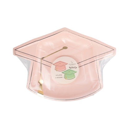Assorted Pastel Graduation Cap Plate Set - 8pk