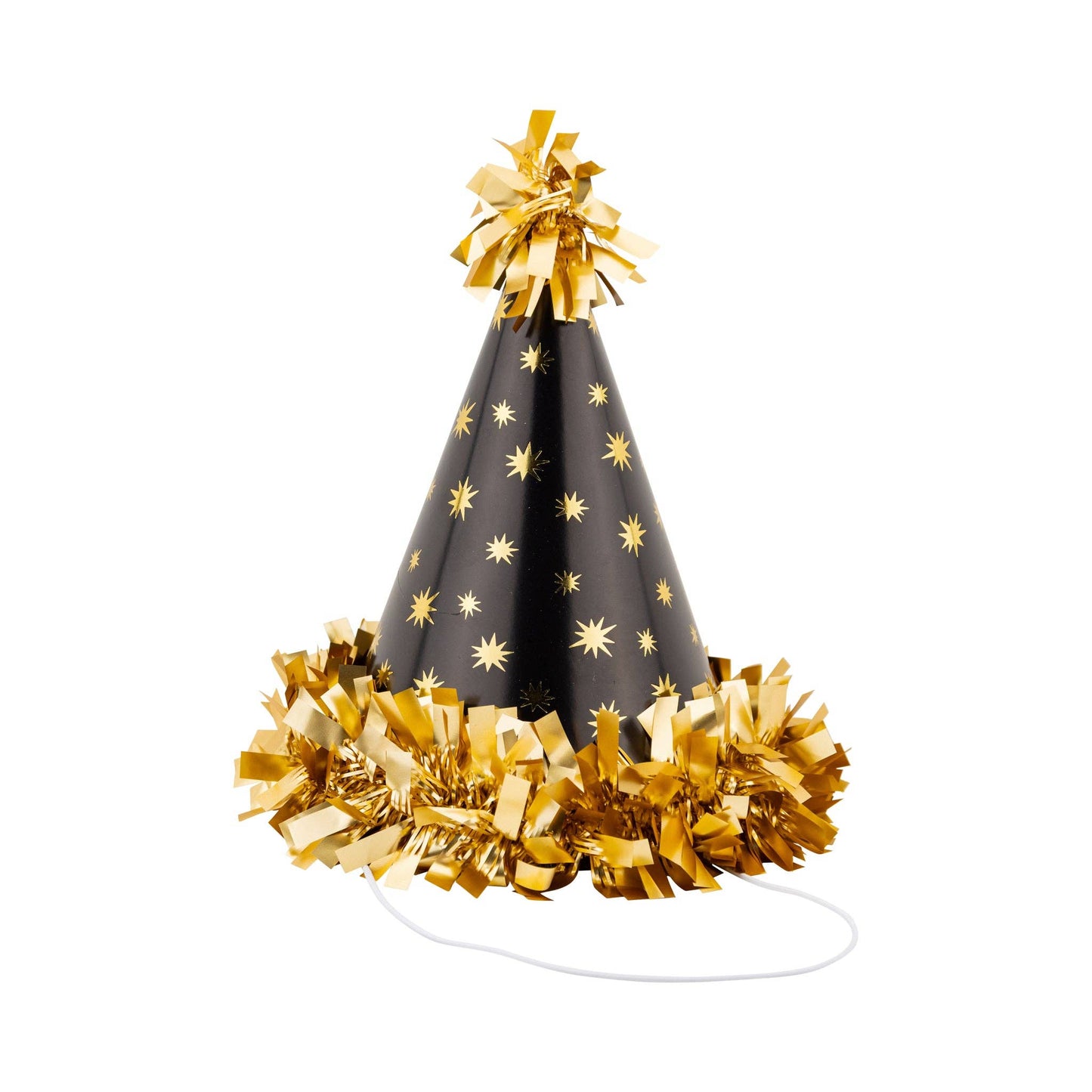 Black and Gold Fringe Party Hats - 8pk