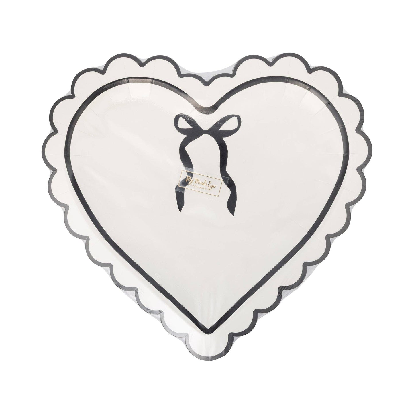 Cream and Black Scalloped Heart Shaped Plates - 8pk