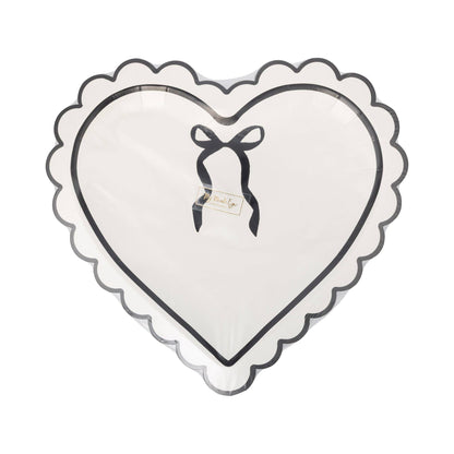 Cream and Black Scalloped Heart Shaped Plates - 8pk