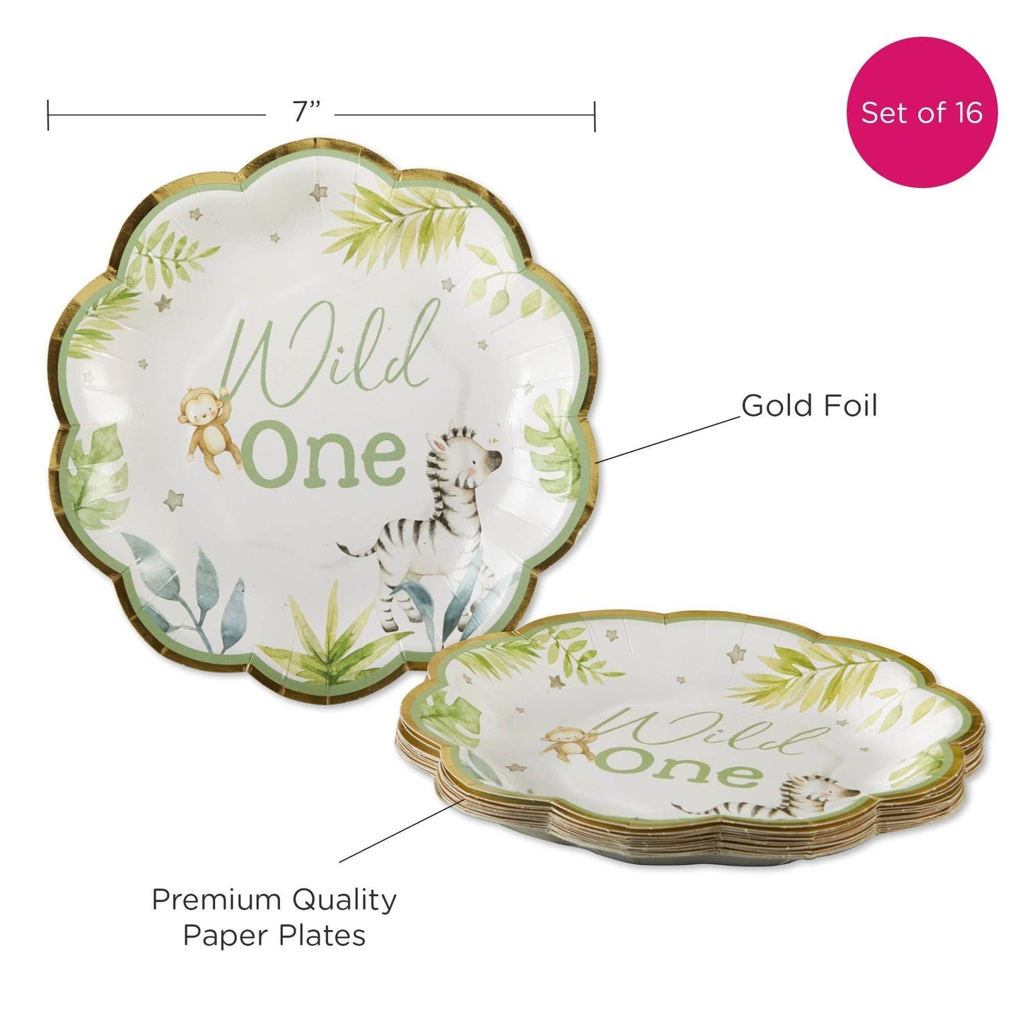 Safari Wild One Small Paper Party Plates - 16pk